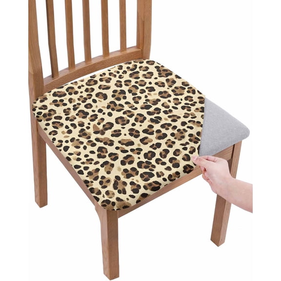 Leopard Chair Seat Covers for Dining Room Stretch Chair Seat Covers Set of 2, Rustic Brown Animals Art Modern Chair Seat Protector Cushion Slipcovers for Kitchen Restaurant Office