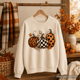 thumbnail image 1 of Leopard Checkered Pumpkin Sweatshirt, Autumn Fall Sweater, 1 of 9