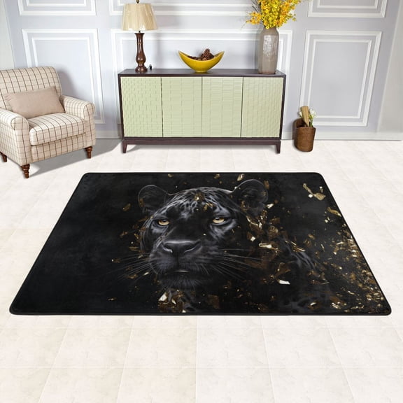 Leopard Cheetah Black Area Rug Washable 72 x 48 Floor Carpet Mat Non Slip for Bedroom Living Room Kids Room Home Decor