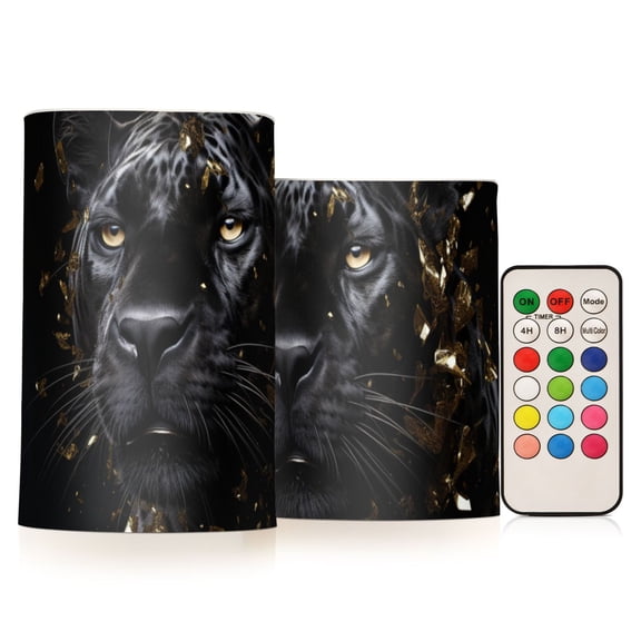 Leopard Cheetah Black Flameless CandlesLED Lights Battery Operated Candles with Remote and Timers Flicker Lights Votive Set of 2