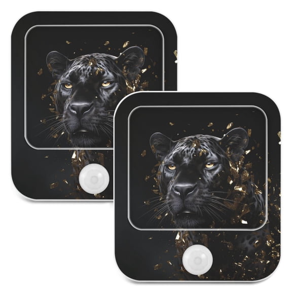Leopard Cheetah Black Night Lights Plug into Wall LED with Auto Light Sensor Warm Light for Kids Hallway Bedroom Living Room Kitchen Bathroom Set of 2