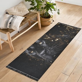Leopard Cheetah Black Runner Rug Machine Washable Area Rugs Carpet Non Slip Entryway Mat for Bedroom Entryway Front Door