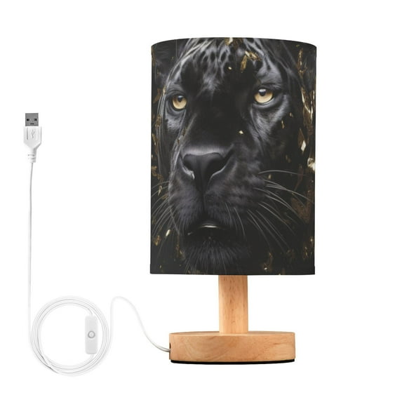 Leopard Cheetah Black Table Lamp USB Bedside Desk Nightstand Lamp Printed Gifts Small Lamp Wood Base for Bedroom Living Room Kids Room College Dorm