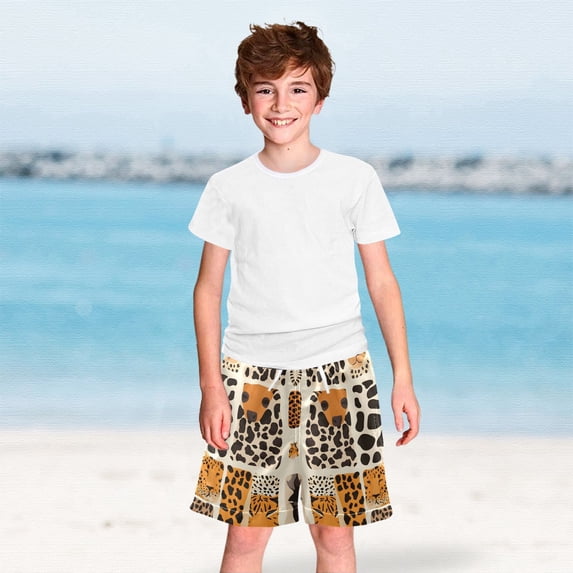 Leopard Cheetah Boys Swim Trunks Boardshorts Swimsuit Quick Dry Board Shorts Bathing Suit 2-12T