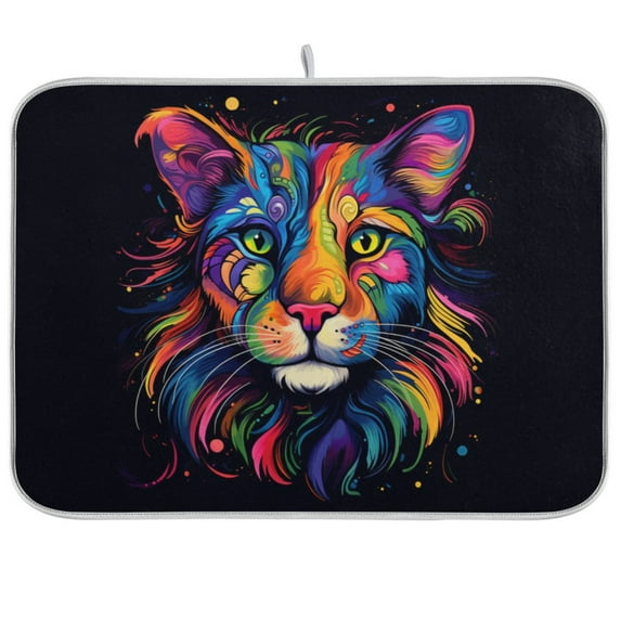 Leopard Cheetah Colorful Dish Drying Mat Dish Drainer Rack Mats Water Absorbent Non-Slip Easy Clean Heat Resistant for Kitchen Counter