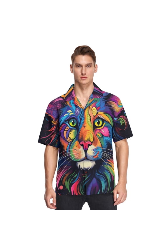 Leopard Cheetah Colorful Men's Hawaiian Wrinkle Free Button Down Short Sleeve Shirt Casual Shirts Beach Shirts