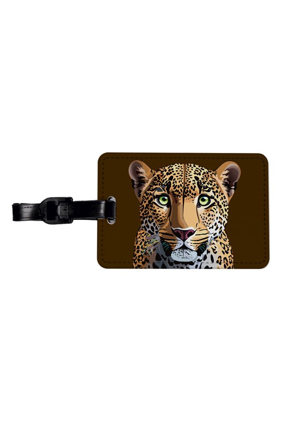Leopard Cheetah Face Big Cat Faux Leather Travel Luggage Tag