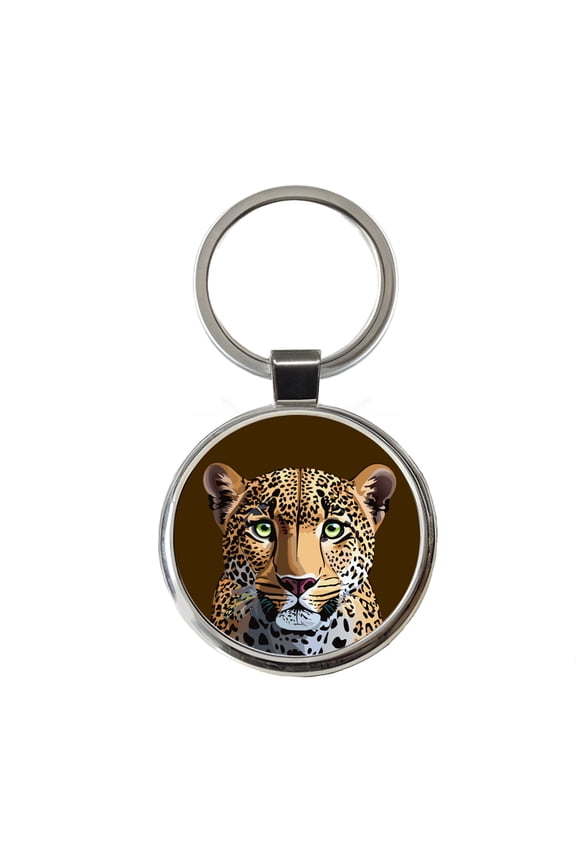 Leopard Cheetah Face Big Cat Metal Round Keychain