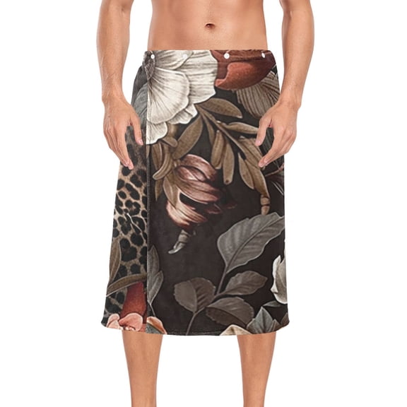 Leopard Cheetah Flowers Bath Towel Wrap for Man Adjustable Shower Wrap Button Closure Body Towel for Sauna Gym