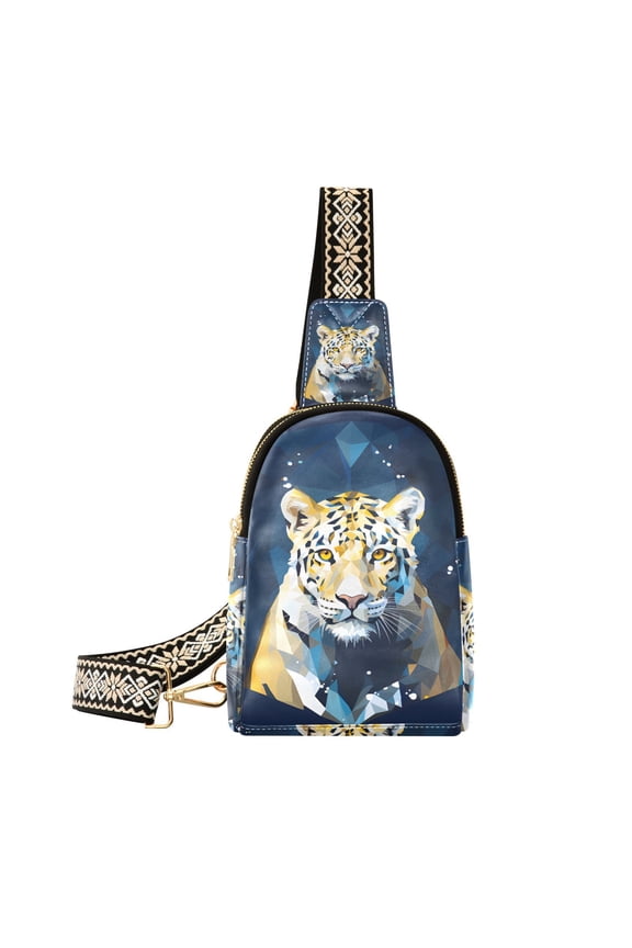 Leopard Cheetah Front Crossbody Bags Backpack Chest Bag Shoulder Bag Waist Bag for Outdoor Travel Hiking Fitness Cycling