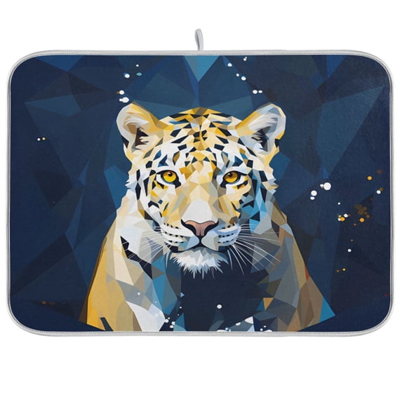 Leopard Cheetah Front Dish Drying Mat Dish Drainer Rack Mats Water Absorbent Non-Slip Easy Clean Heat Resistant for Kitchen Counter