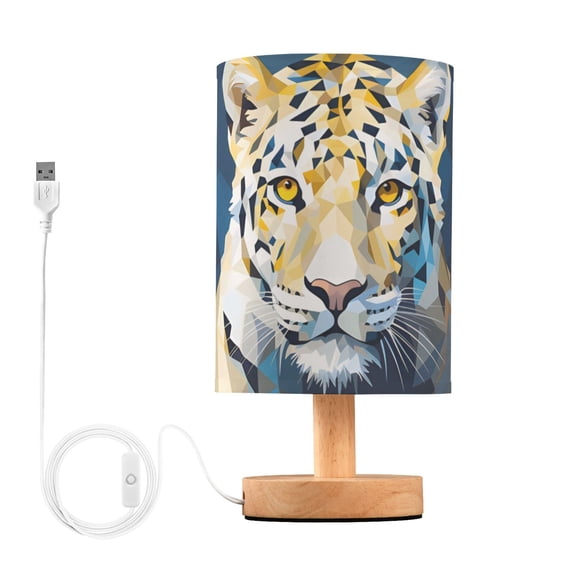 Leopard Cheetah Front Table Lamp USB Bedside Desk Nightstand Lamp Printed Gifts Small Lamp Wood Base for Bedroom Living Room Kids Room College Dorm