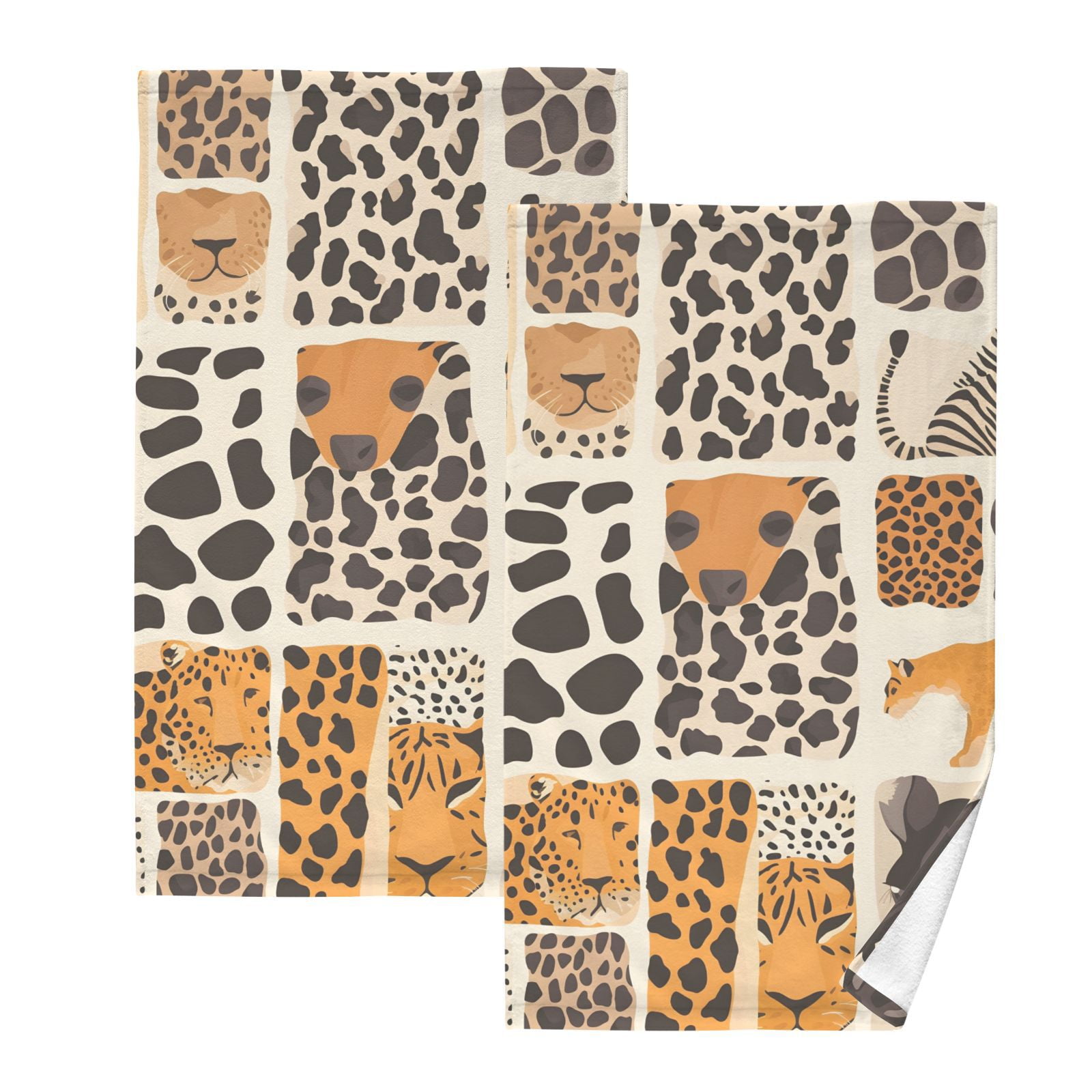Leopard Cheetah Hand Towels Cotton Bath Towels Large Face Towels Absorbent for Bathroom 2 Packs