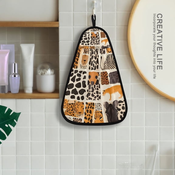 Leopard Cheetah Hanging Kitchen Towel Machine Washable Hand Towel Bathroom Absorbent Towel Quick Dry Dishcloth