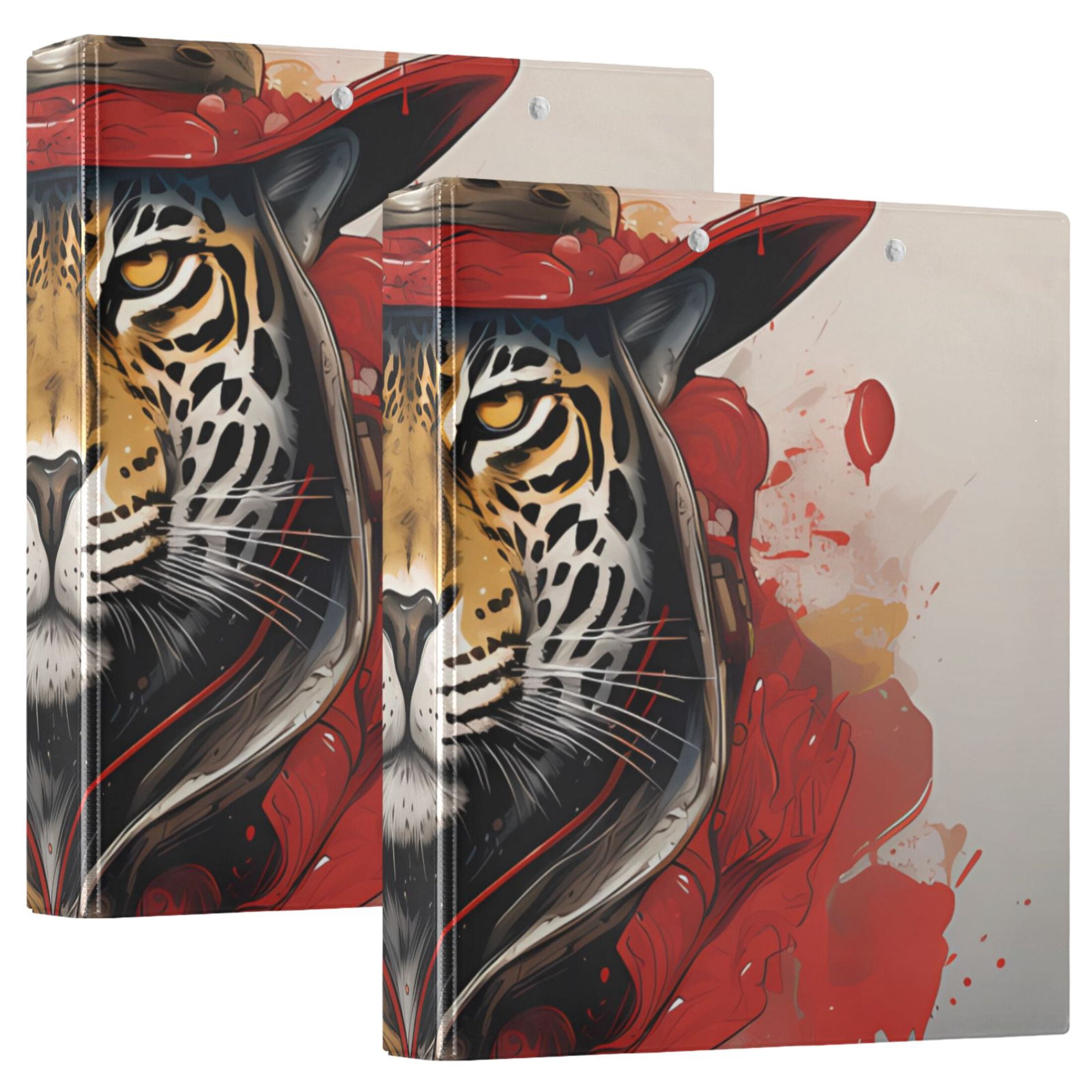 Leopard Cheetah Hat Blood 3 Ring Binders 1.5 inch Hardcover File Folders with Interior Pockets A4 Size Organizer for School Office Hospital