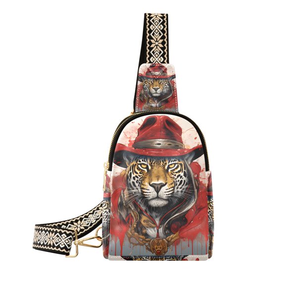 Leopard Cheetah Hat Blood Crossbody Bags Backpack Chest Bag Shoulder Bag Waist Bag for Outdoor Travel Hiking Fitness Cycling