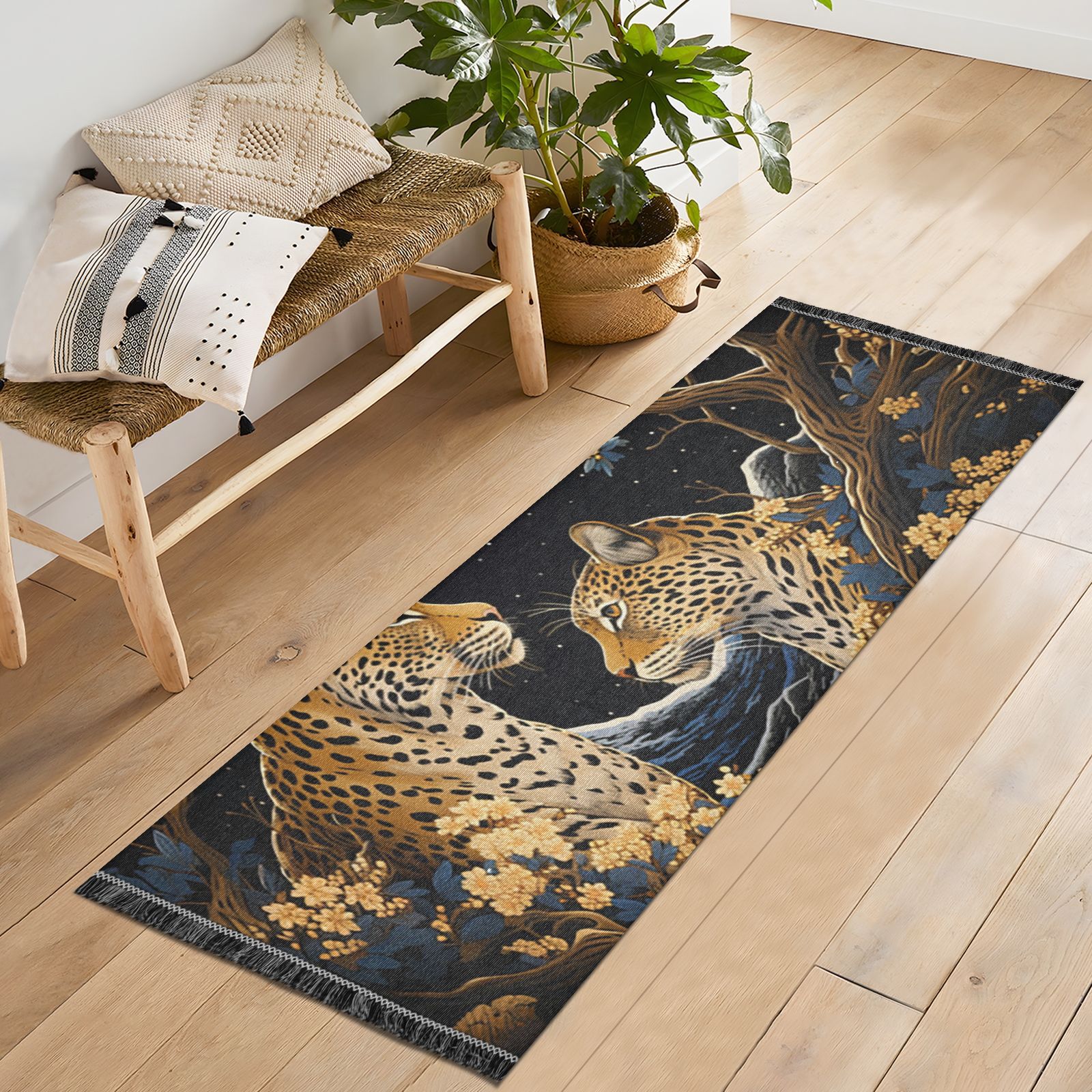 Leopard Cheetah Leaves Wood Runner Rug Machine Washable Area Rugs ...