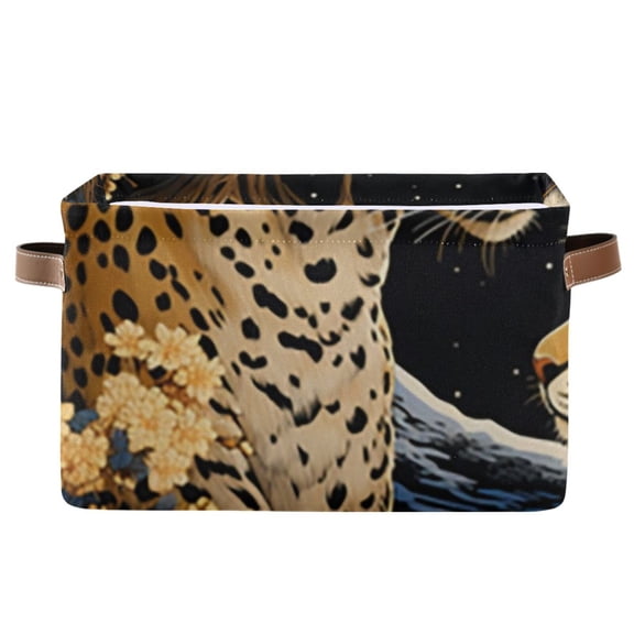 Leopard Cheetah Leaves Wood Storage Bins Baskets With Handles Storage Box Clothes Organizer Organization Toys