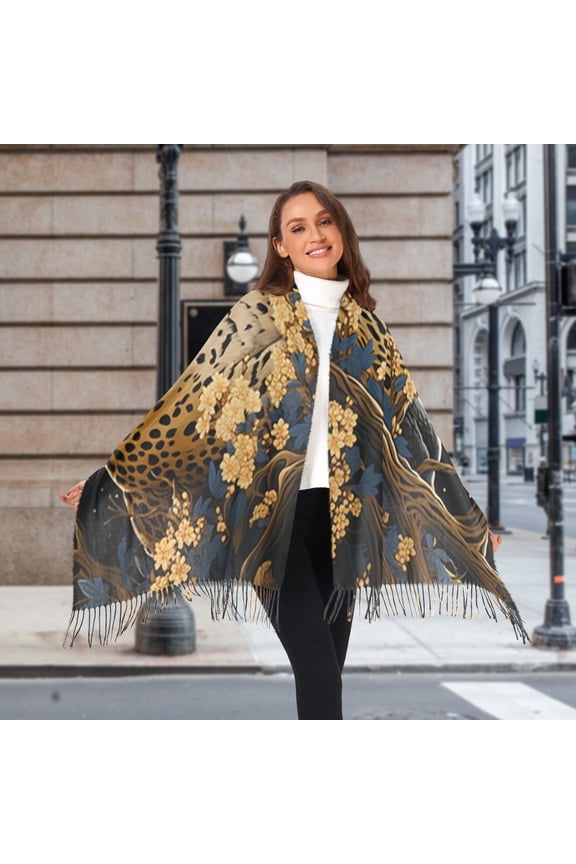 Leopard Cheetah Leaves Wood Winter Scarf for Women Fashion Warm Long Soft Blanket Scarves Gifts