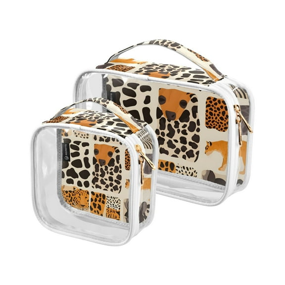 Leopard Cheetah Makeup Bags Set Travel Toiletry Bags Portable Cosmetic Bags Organizer Waterproof 2 Packs