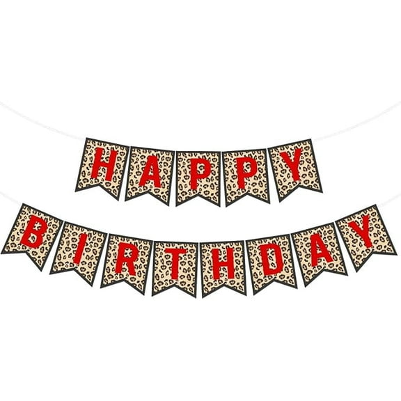 Leopard & Cheetah Print Birthday Banner Red Leopard Happy Birthday Banner Cheetah Bday Party Decorations for Boys Girls Safari Animal Bday Party Sulpplies