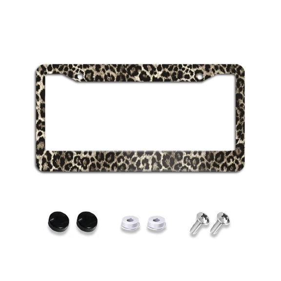Leopard Cheetah Print License Plate Frames Universal Aluminum Tag Holder Cover with 2 Holes Screws for Front Rear Car Plate Decor 12x6 Inch for Women Men