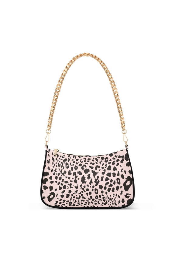 Leopard Cheetah Print Pink Womens Chain Shoulder Bag Tote Handbag Clutch Hobo Purse with Zipper for Travel Casual