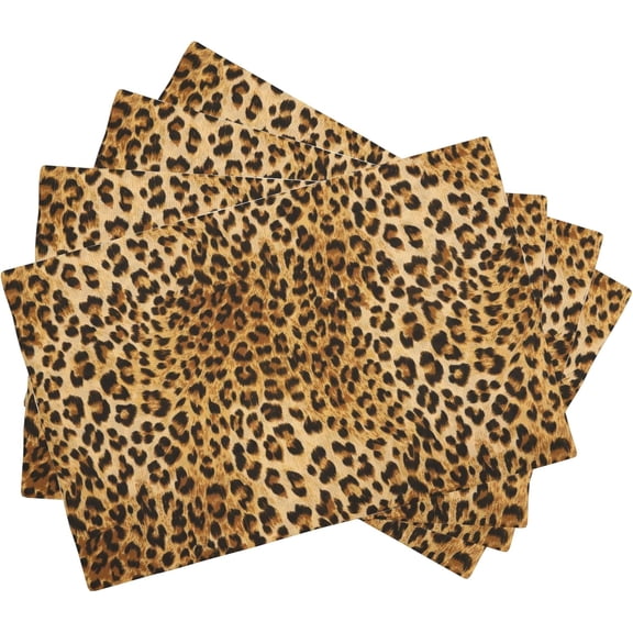 Leopard Cheetah Print Placemats Set of 4, 12x18 Inch Non-Slip Washable Heat Resistant Linen Fabric Table Mats,Place Mats for Holiday Party