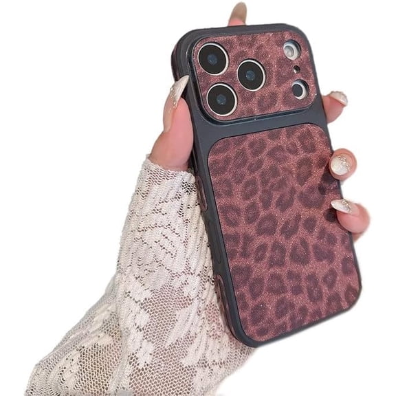 Leopard Cheetah Print Side Back Camera Protect Shockproof Phone Case for iPhone (Red,iPhone 15)