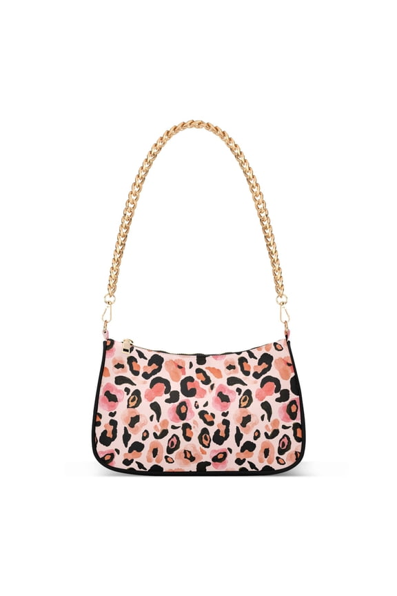 Leopard Cheetah Print Womens Chain Shoulder Bag Tote Handbag Clutch Hobo Purse with Zipper for Travel Casual