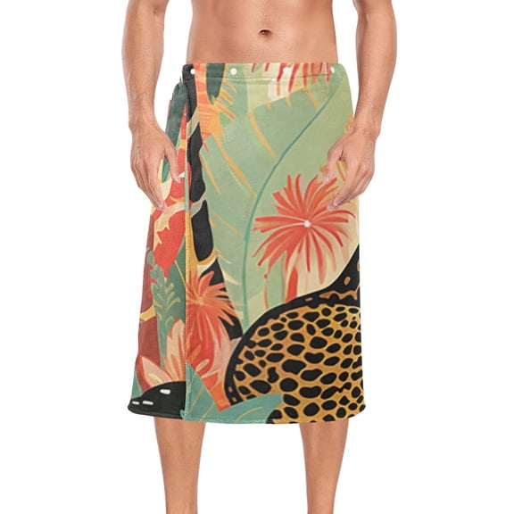 Leopard Cheetah Trees Lake Bath Towel Wrap for Man Adjustable Shower Wrap Button Closure Body Towel for Sauna Gym