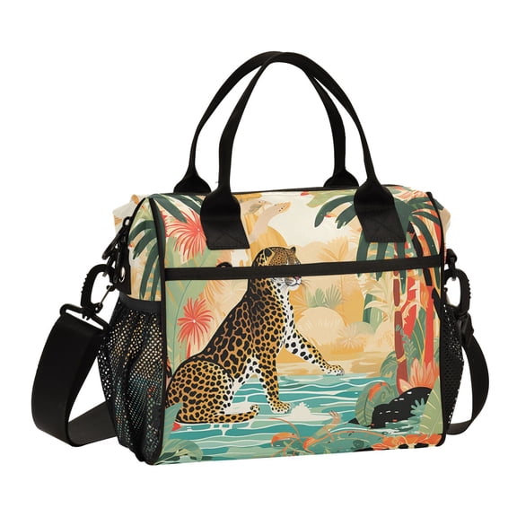 Leopard Cheetah Trees Lake Cooler Bag Lunch Bag Soft Cooler Cooling Tote Insulated Lunch Box for Adult Men Women