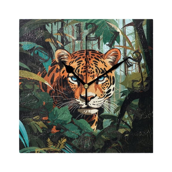 Leopard Cheetah Trees Wall Clock Square Silent Non Ticking Battery Operated Clock for Home Bathroom Kitchen Bedroom Living Room