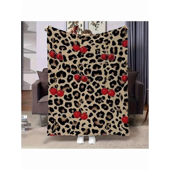 Leopard Cherry Print Flannel Throw Blanket - Ultra-Soft All-Season Plush Blanket for Couch, Bed, Travel & Home Decor - Machine Washable Cozy Gift with Bold Animal Print