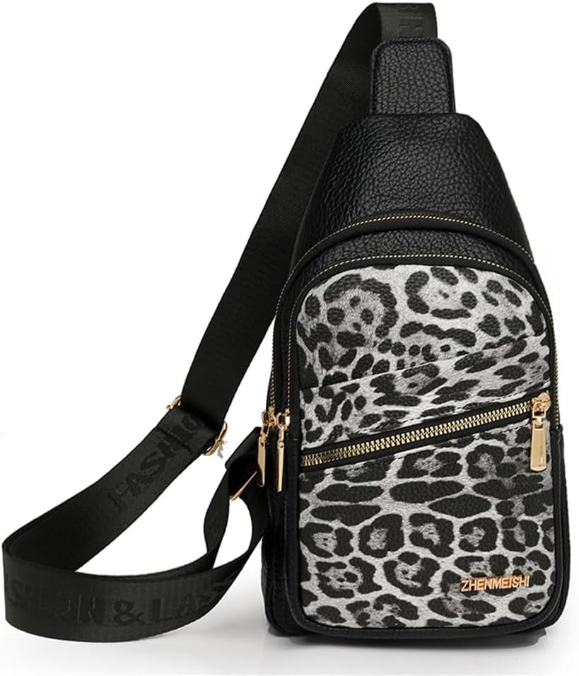 Leopard Chest Sling Bag for Women Cheetah Print Crossbody Chest Pack Animal Print Purse Leopard Purse Fanny Daypack