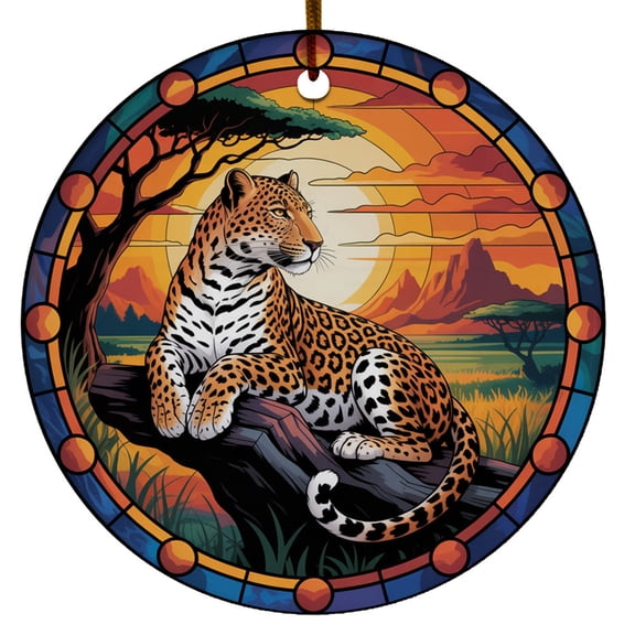 Leopard Christmas Ornament 2025, Leopard Animal Gift for Dad Mom Daughter Sister, Customized Name Lover Xmas Gifts, Circle Christmas Ornament, Holiday Christmas Ornament