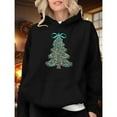 thumbnail image 1 of Leopard Christmas Sweatshirt Tops Teal Ribbon Tree Design Festive Breathable Hooded long-sleeved Black S-2XL, 1 of 7