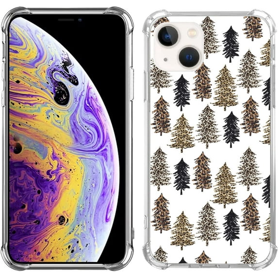 Leopard Christmas Tree Case Compatible with iPhone 14 Plus,Aesthetic Art Design TPU Bumper Cover Case