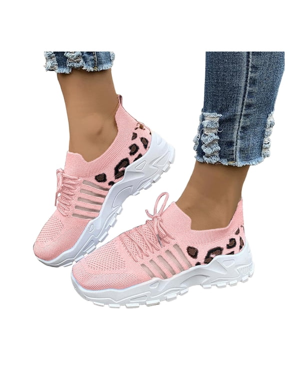 Leopard Chunky Walking Shoes for Women Comfortable Mesh Memory Foam Workout Tennis Running Sneakers