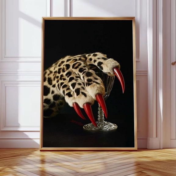 Leopard Claw Art Print Poster, Surreal Luxury Poster, Dark Glam Wall Art, Modern Animal , Bold Fashion Decor LI-T10-348, Size 8x12 UNFFRAMED F03.1.6l1276
