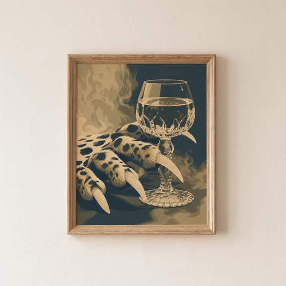 Leopard Claw Cocktail Print Dark Academia Wall Art Gothic Bar Decor Moody Maximalist Surreal Animal Art Print., Unframed Paper Print