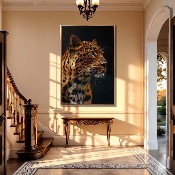 Leopard Close, Up Poster: Intense Gaze, Wild Animal Wall Art, Stretched Canvas Size 16x24