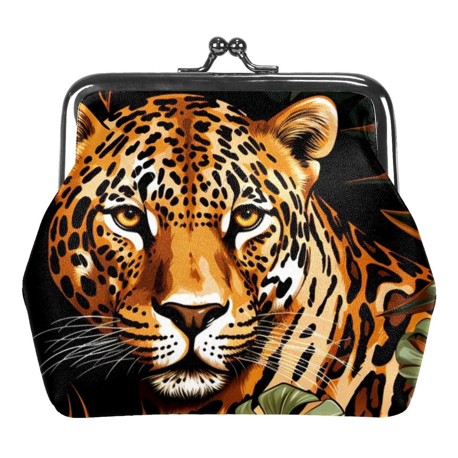 Leopard Coin Purse Kiss Lock Change Purse Vintage Trinkets Pouch