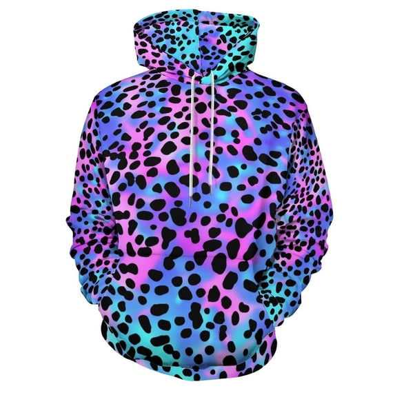 Leopard Colorful Regular Fit Hoodie, Sporty Pullover Hooded Sweatshirt for Men Women S