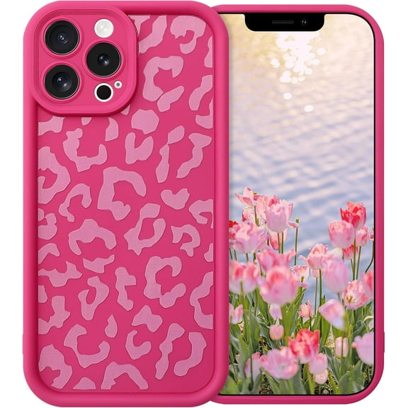 Leopard Compatible with iPhone 12 Pro Case, Cute Cheetah Print Slim Shockproof Anti-Scratch Protective Cover for Women Girls, Hot Pink