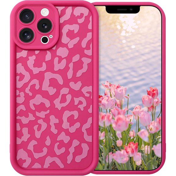 Leopard Compatible with iPhone 12 Pro Max Case, Cute Cheetah Print Slim Shockproof Anti-Scratch Protective Cover for Women Girls, Hot Pink