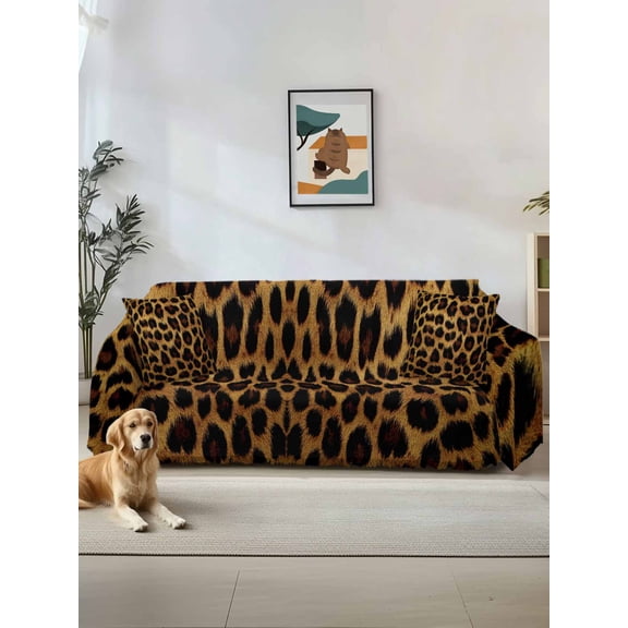 Leopard Couch Cover, Brown Vintage Leopard Print Oversized Sofa Cover Blanket for 3 Cushion Couch,Sectional Sofa Slipcover Furniture Protector for Living Room Bedroom 71''x150''