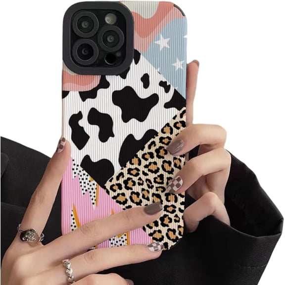 Leopard Cow Silicone Leather Case for iPhone 16 15 14 13 Pro Max 11 12 Mini Se 7 8 Plus X Xr Xs Soft Shockproof Cover(for iPhone 14/1)