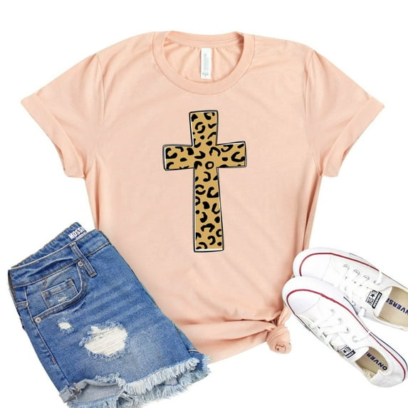 Leopard Cross T-shirt Christian Shirts Hope Tee Religious Shirt Faith Tshirt Jesus Gift Women's Inspirational Top