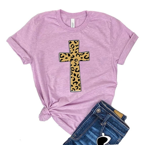 Leopard Cross T-shirt Christian Shirts Hope Tee Religious Shirt Faith Tshirt Jesus Gift Women's Inspirational Top